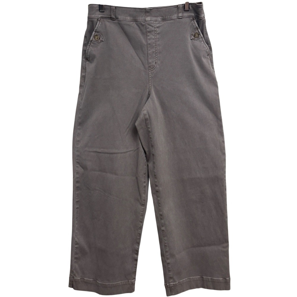 Spanx stretch twill cropped Wide Leg Crop Pants Taupe Gray High Rise‎  20312T L